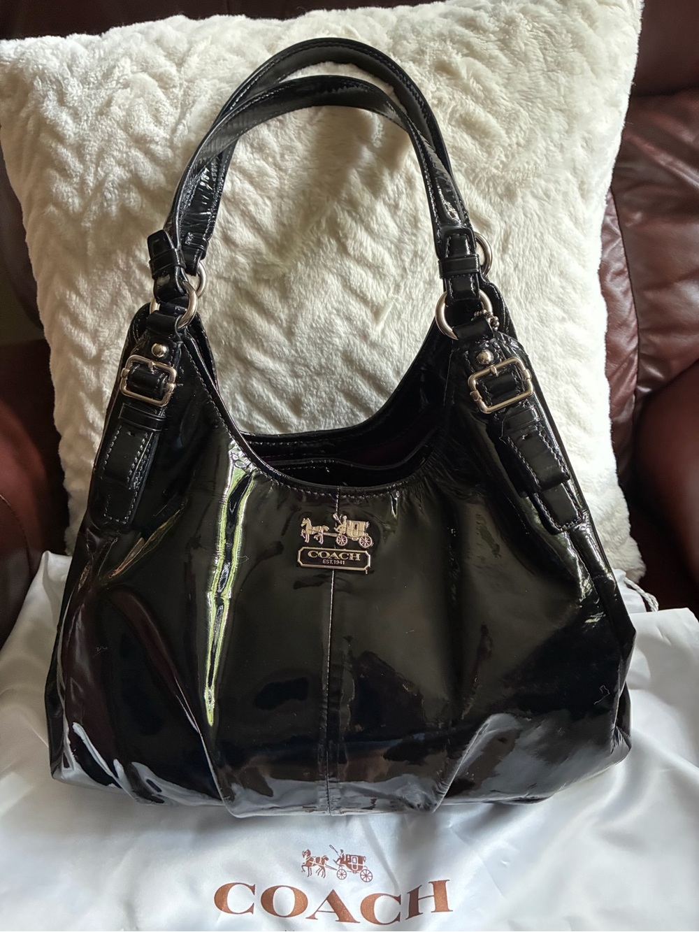 Coach Vintage Black Patent Leather Shoulder Bag